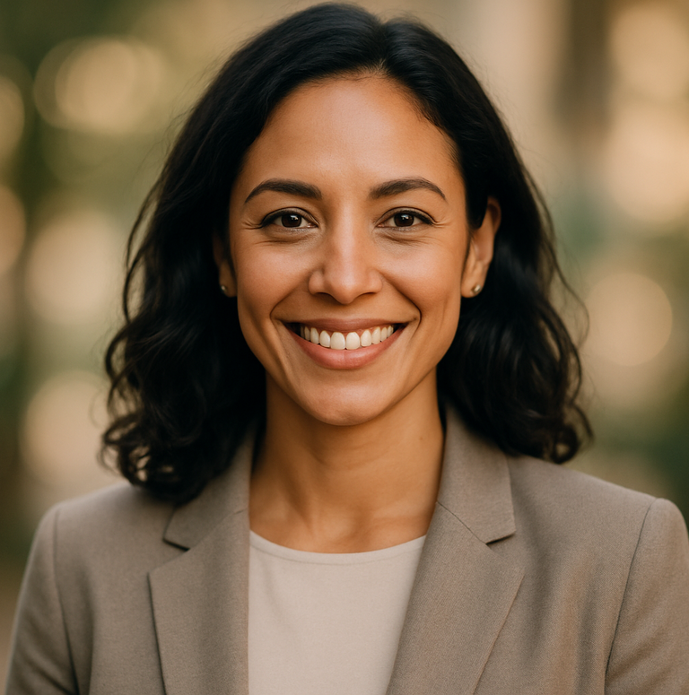 A high-quality, professional headshot of a confident smiling woman, natural lighting, soft background blur (bokeh), wearing a casual yet stylish outfit, warm and friendly expression, diverse representation (choose ethnicity as needed), 4K resolution, realistic photography style, perfect for a business website testimonial section.