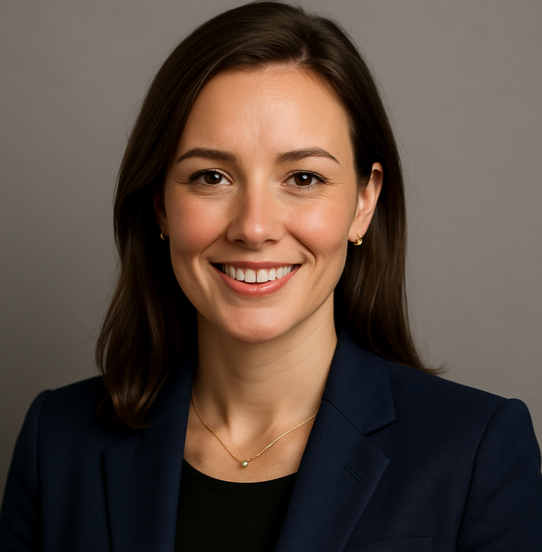 A sharp, well-lit headshot of a professional woman in her 30s, wearing a smart blazer and minimal jewelry, neutral background, confident and approachable smile, natural skin tones, 4K resolution, realistic photography style, ideal for business testimonial use.